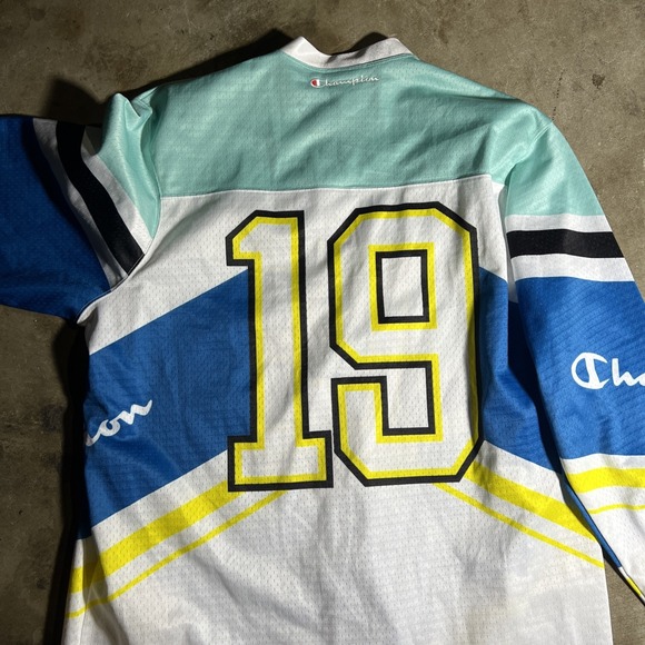 Champion Men's Large #19 TidalWave Hockey Jersey Blue White 90s Y2K Style Size L - Picture 4 of 4